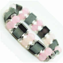 Rose quartz 8MM Perles rondes Stretch Gemstone space Bracelet avec alliage et hématite